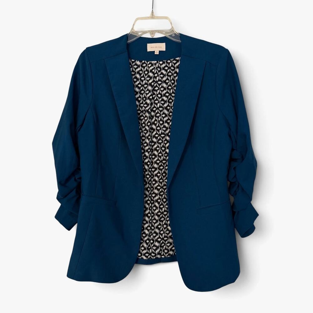 Skies Are Blue Teal Open-Front Blazer with Printed Lining